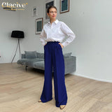 Taooba Christmas Gift outfit  Blue Office Women'S Pants 2021 Fashion Loose Full Length Ladies Trousers Casual High Waist Wide Pants For Women