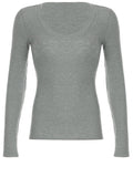 Taooba party outfit  Rockmore Solid V-neck T-shirts for Women Ribbed Knit Long Sleeve Skinny Stretch Basic Tops Autumn Casual T Shirt Korean Fashion