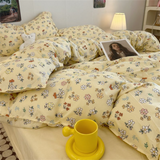 Taooba Ins Fresh Countryside Small Floral Wash Cotton Four Piece Set Pink Girl Heart Quilt Set Bed Sheet Student Three Piece Set