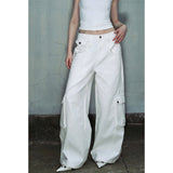 Taooba party outfit  2024 White Cargo Pants High Waisted Women Pants Vintage Straight Oversized Y2K Style Fashion Winter Streetwear Wide Leg Trouser