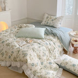 Taooba- Dobby Print ruffle lace bedding set floral gentle cotton queen bedding set simple bed sheets quilt cover bedding princess linen