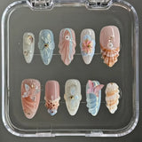 Taooba 10Pcs Handmade Manicure Medium Almond Ballet Fake Nails Shell Limite Nails Press On Nails Design with Adhesive Nail File Set