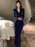 Taooba  party look inspos Sexy V-Neck Womens Dresses Elegant Long Sleeves Bodycon Mermaid Evening Party Long Dress Autumn Fashion Vestidos Female Clothing