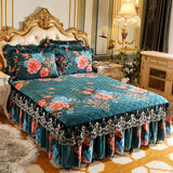 Taooba-Thick Bedspread Warm Velvet Bed Covers Skirt Floral Print Pattern Lace Bedding Queen Bedded Set Mattress Cover Decor Decoration