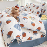 Taooba Christmas Gift Cute Cartoon Bear Bedding Set Simple Duvet Cover Cotton Bed Linens Bed Sheets Pillowcase Single Double For Kids Decor Home