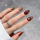 Taooba Christmas Nail  24Ps Black Y2k Fake Nails with Diamond Long Almond False Nail Butterfly Design Wearable Oval Stiletto Press on Nail Manicure Tip