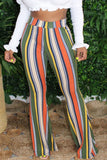 Taooba - Olive green White Blue Pink Yellow Olive green Color blue Elastic Fly High Striped Loose Pants Bottoms