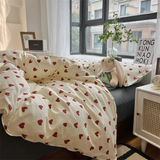 Taooba Christmas Gift Korean Red Heart Bedding Set No Filler Twin Queen Duvet Cover Flat Sheet Pillowcase Girls Adults Fashion Floral Home Textile