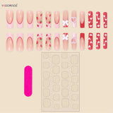 Taooba Christmas nail Red Strawberry Fake Nails Long Coffin French Press on Nails Pink Love Heart 3D Bowknot Designs False Nails for Women Girls