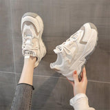 Taooba Christmas Gift outfit -Women Platform Chunky Sneakers Comfortable Vulcanized Casual Sports Shoes Gray Brown Spring