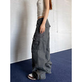 Taooba party outfit  Gray Baggy Straight Jeans Women Korean Fashion Streetwear High Waist Wide Leg Denim Pants Female Loose Mopping Jean Trouser Y2K