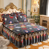 Taooba-Thick Bedspread Warm Velvet Bed Covers Skirt Floral Print Pattern Lace Bedding Queen Bedded Set Mattress Cover Decor Decoration