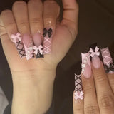 Taooba Christmas nail 24Pcs Full Cover False Nails with Glue Long Square Coffin Fake Nails French Detachable Ballet Love Pattern Design Press on Nails