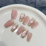 Taooba Christmas nail 10pcs Cat Eyes Magic Mirror Pink Press On Nails Short Ballet Removeable Manicure Full Cover Long False Nail With Glue Fake Nail