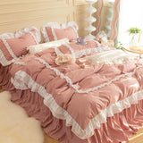 Taooba Christmas Gift Korean Ins Bedding Set, Luxury Quilt Cover, Pillowcase Flat Bed Sheets, Simple Girl Princess Ruffle Home Textiles