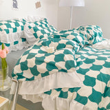 Taooba-Hot Luxury Romantic Ruffle Bedding Set 3/4pcs Sweet Princess Lace Duvet Cover Colorful Plaid Quilt Cover Bed Sheet Pillowcase