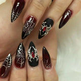 Taooba 24Pc Halloween False Nails with Almond Head Designs Cute Clown Fake Nails French Full Cover Manicure Press on Nail Tips for Girl