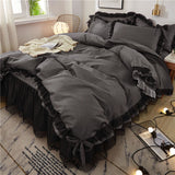 Taooba Christmas Gift Luxury Black Princess Bedding Sets Kawaii Bed Skirt Sheet Pillowcase Fashion Girl Duvet Cover 4 Pieces Home Decoration