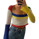 Taooba-Fairycore Sweater Crop Top y2k Clothes Crochet Hollow Out Tanks Women Summer Tee 2000s Aesthetic T Shirt Ropa Gotica Mujer