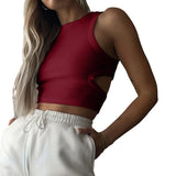 Taooba-2023 Summer Tops Women y2k Aesthetic Side Hollow Out Knitted Tanks Solid Color Sleeveless Sweat Shirt Basic Clothes Streetwear