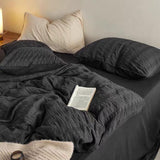 Taooba Black Seersucker Bedding Set