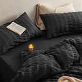 Taooba Black Seersucker Bedding Set