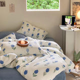 Taooba Blue Tulip Velvet Bedding Set