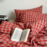 Taooba Christmas Red Plaid Bedding Set