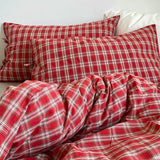 Taooba Christmas Red Plaid Bedding Set