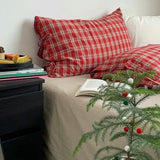 Taooba Christmas Red Plaid Bedding Set