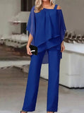 Taooba- Luxurious Asymmetric Off The Shoulder Blouse & Pants Set