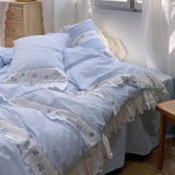 Taooba Fresh Blue Floral Embroidery Bedding Set