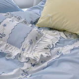 Taooba Fresh Blue Floral Embroidery Bedding Set