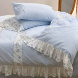 Taooba Fresh Blue Floral Embroidery Bedding Set