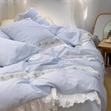 Taooba Fresh Blue Floral Embroidery Bedding Set