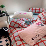 Taooba Girly Cherry & Plaid Plush Bedding Set