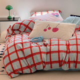 Taooba Girly Cherry & Plaid Plush Bedding Set