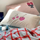 Taooba Girly Cherry & Plaid Plush Bedding Set