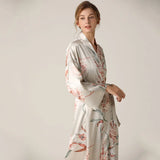 Taooba-Satin Print Flower Sleepwear Sexy Kimono Gown Women Nighty&Robe Suit Bathrobe Intimate Lingerie Silky Nightwear Nightgown