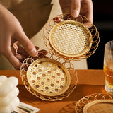 Taooba-Japanese Style Drink Cup Coasters Tea Pad Bamboo Woven Saucer Mat Non-slip Pot Holder Rattan Woven Cup Mat Dining Table Placemat