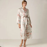 Taooba-Satin Print Flower Sleepwear Sexy Kimono Gown Women Nighty&Robe Suit Bathrobe Intimate Lingerie Silky Nightwear Nightgown