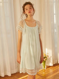 Taooba Summer Vintage Women's Long Sleepwear Short Sleeve Sweet Girls Gauze Princess Nightgowns Loose Royal Dress