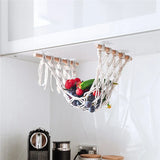 Taooba-Macrame Fruit Hammock Under Cabinet with Wood Rod Hooks Storage Fruits Net Vegetable Basket Hanging Holder Home Organization