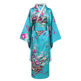 Taooba-Onesize Female Japanese Kimono Bathrobe Gown V-neck Satin Evening Party Prom Gown Vintage Cosplay Costume Full Sleeve Gown