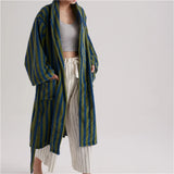 Taooba-Unisex Retro Checkerboard Cotton Bathrobe Women Casual Robe V Neck Soft Sleepwear Kimono Warm Bath Robes Coat Towel Homewear