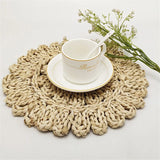 Taooba-Hand-Woven Corn Husk Straw Placemat  Anti-Slip Coffee Mat  Woven Corn Fibres  Flower-shaped Tea Casserole Insulation Table Mat