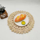 Taooba-Hand-Woven Corn Husk Straw Placemat  Anti-Slip Coffee Mat  Woven Corn Fibres  Flower-shaped Tea Casserole Insulation Table Mat