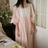 Taooba Delicate Vintage Embroidery Cotton Women's Long Nightgowns Luxury Sleepwear Elegant Loose Nighty Spring Autumn Dress