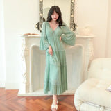 Taooba Spring Autumn Modal Women's Nightgowns Vintage Princess Gauze Long Sleepwear Girls Tiered Night Dress Home Wear