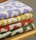 Taooba-Retro Checkered Flowers Cotton Household Towel Yarn-DyedSoft Absorbent Face Towel  Adult Bathroom Towels  70*140cm